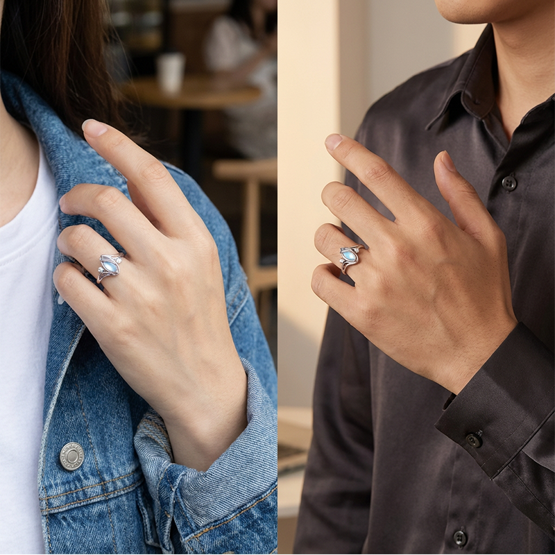 ✨💍 Achetez 1, obtenez 1 gratuit 🔥 Bague géométrique ovale en pierre de lune avec zirconia – Élégance mystique et brillante ! 🌙✨