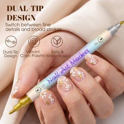 💞Stylo à ongles à double embout🖌️Séchage rapide, sans lampe UV. Embout fin et pinceau. 12 ou 24 couleurs éclatantes💅