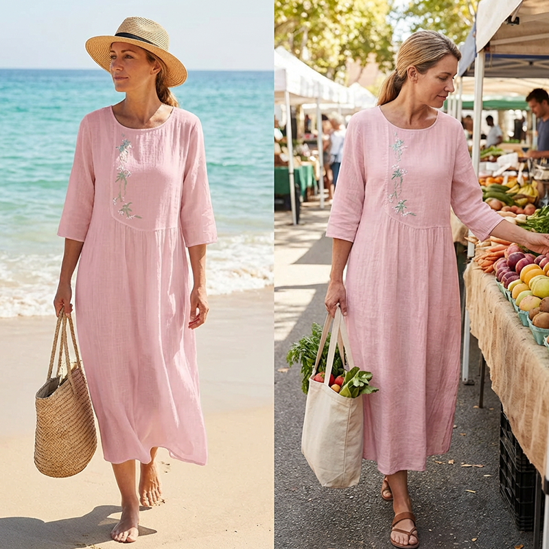 ✨ 2026 Nouveauté | Robe Midi Brodée Décontractée | Chic Quotidien 🌸