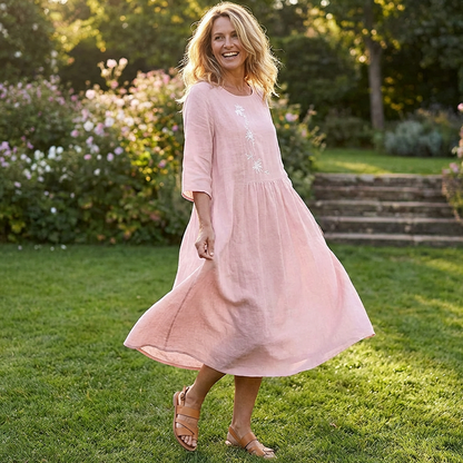 ✨ 2026 Nouveauté | Robe Midi Brodée Décontractée | Chic Quotidien 🌸