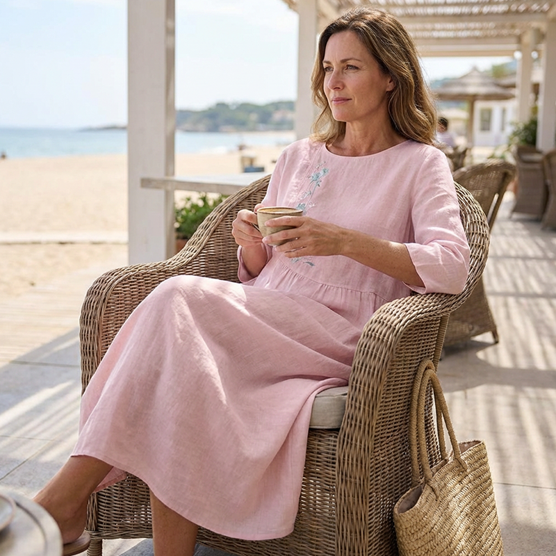 ✨ 2026 Nouveauté | Robe Midi Brodée Décontractée | Chic Quotidien 🌸