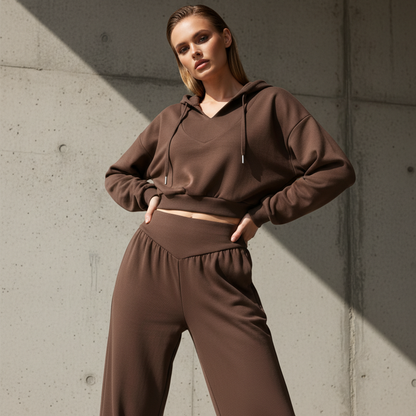 ⏰Ensemble sweat à capuche court et pantalon large pour femme💃