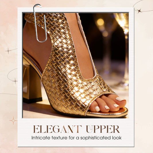 💐60% DE RÉDUCTION ! Sandales à Talons Bout Ouvert – Tissage Chic & Talon Bloc Stable 💃✨【Offre Limitée】