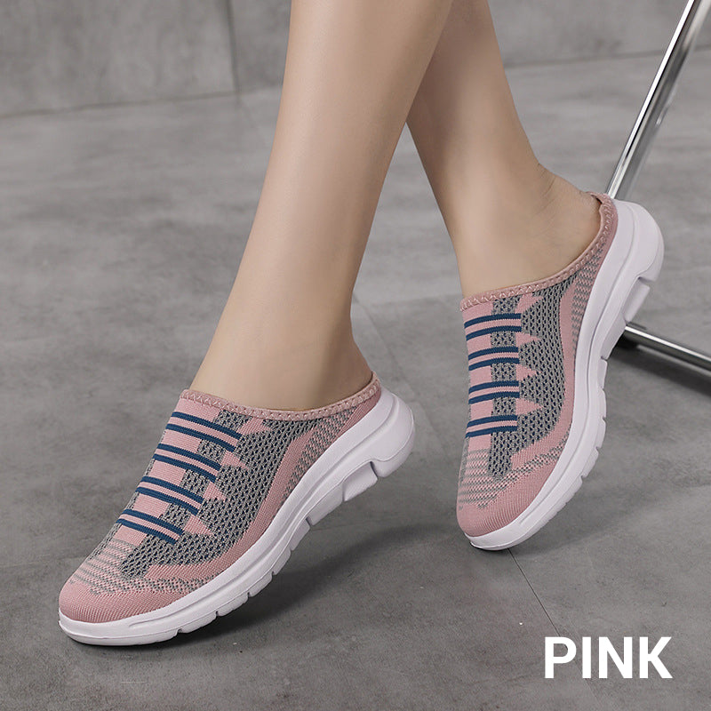 🔥 Mules fermées confortables et respirantes – semelles antidérapantes, tige en mesh respirant et élégantes rayures. 👟