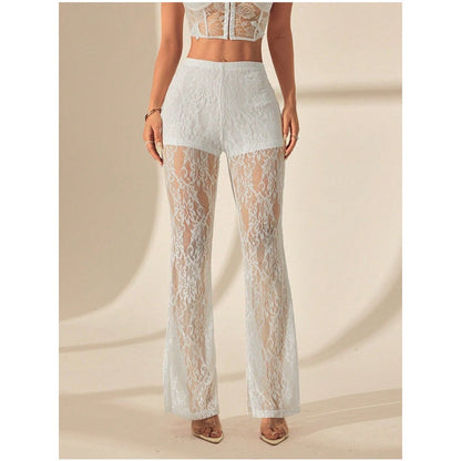 👖 Pantalon Évasé en Dentelle, Taille Haute & Doublure Intégrée – Style Boho-Chic & Silhouette Allongée 🌸