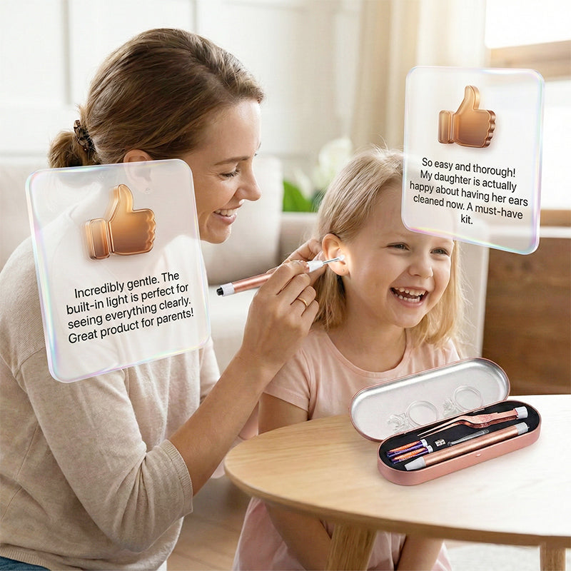 Kit cure-oreille et pince lumineux avec loupe