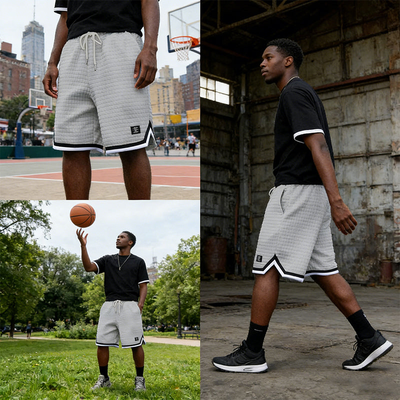 💎 50% DE RÉDUCTION ! 💎 Short à Ourlet Rayé – Tissu Matelassé, Cordon Élastique & Poches Latérales pour un Style Sportswear Tendance 🔥🩳