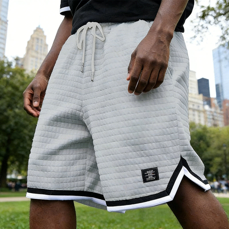 💎 50% DE RÉDUCTION ! 💎 Short à Ourlet Rayé – Tissu Matelassé, Cordon Élastique & Poches Latérales pour un Style Sportswear Tendance 🔥🩳