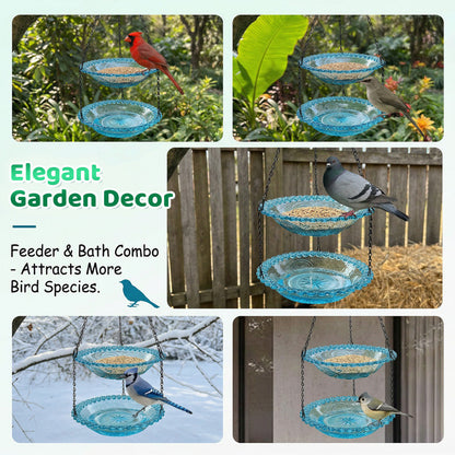 🐦Mangeoire & Bain d'Oiseaux Suspendu Style Vintage – Design Élégant, Facile à Accrocher & Jardin Accueillant