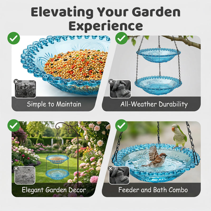🐦Mangeoire & Bain d'Oiseaux Suspendu Style Vintage – Design Élégant, Facile à Accrocher & Jardin Accueillant