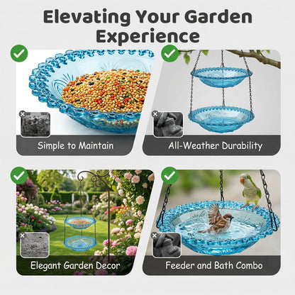 🐦Mangeoire & Bain d'Oiseaux Suspendu Style Vintage – Design Élégant, Facile à Accrocher & Jardin Accueillant
