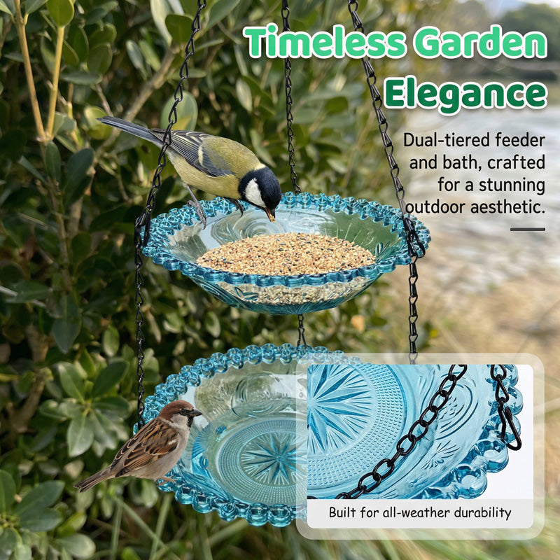 🐦Mangeoire & Bain d'Oiseaux Suspendu Style Vintage – Design Élégant, Facile à Accrocher & Jardin Accueillant