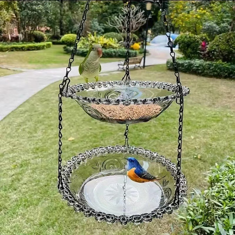 🐦Mangeoire & Bain d'Oiseaux Suspendu Style Vintage – Design Élégant, Facile à Accrocher & Jardin Accueillant