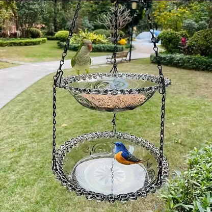 🐦Mangeoire & Bain d'Oiseaux Suspendu Style Vintage – Design Élégant, Facile à Accrocher & Jardin Accueillant