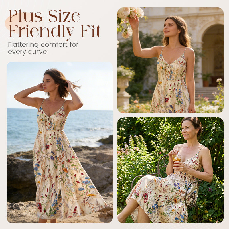 Robe midi à bretelles fines, imprimé floral – Grande taille