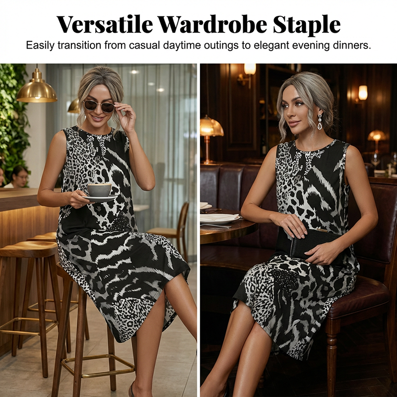 🔥62 % de réduction jusqu'à épuisement des stocks !🎉💃Robe longue sans manches en patchwork à motif léopard