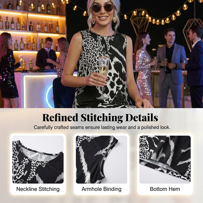 🔥62 % de réduction jusqu'à épuisement des stocks !🎉💃Robe longue sans manches en patchwork à motif léopard