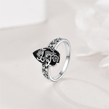 💎 50% sur Bague Bohème Vintage à Motif Floral ! 💎 Artisanat Détaillé, Pierre Précieuse Noire & Style Romantique Ajustable✨