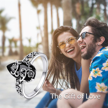 💎 50% sur Bague Bohème Vintage à Motif Floral ! 💎 Artisanat Détaillé, Pierre Précieuse Noire & Style Romantique Ajustable✨