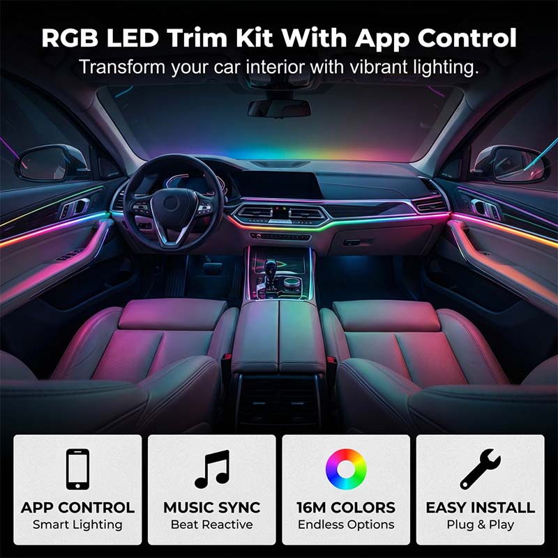 🌞 Soldes de printemps – 50 % de réduction ! 🔥 Kit d’éclairage d’ambiance RGB pour voiture avec application | Bandes LED dynamiques pour joints intérieurs | Sync musicale & multi-zones