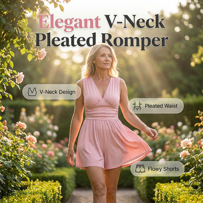 🥳 HOT SALE 2026 🥳💞 50K+ VENDUS ! 👗🌸 -50 % DE RÉDUCTION ! Combinaison courte V-neck taille pinces – Sans manches & flatteuse, taille plissée qui souligne les courbes. Tissu doux & respirant, parfaite pour les journées ensoleillées. 🦋✨