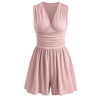 🥳 HOT SALE 2026 🥳💞 50K+ VENDUS ! 👗🌸 -50 % DE RÉDUCTION ! Combinaison courte V-neck taille pinces – Sans manches & flatteuse, taille plissée qui souligne les courbes. Tissu doux & respirant, parfaite pour les journées ensoleillées. 🦋✨