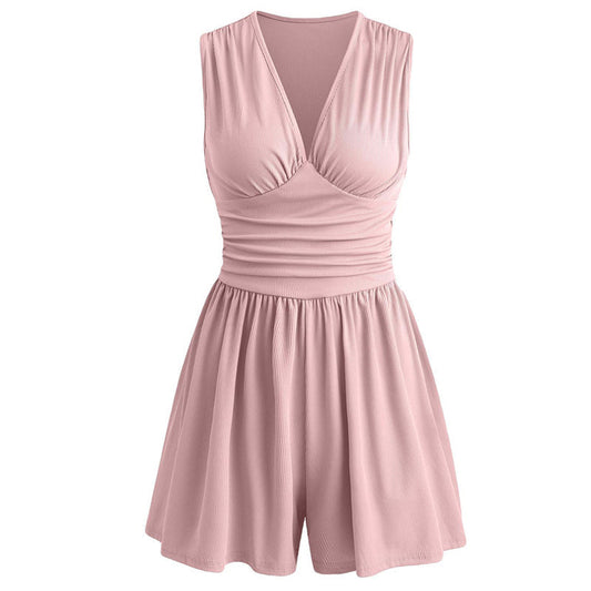 🥳 HOT SALE 2026 🥳💞 50K+ VENDUS ! 👗🌸 -50 % DE RÉDUCTION ! Combinaison courte V-neck taille pinces – Sans manches & flatteuse, taille plissée qui souligne les courbes. Tissu doux & respirant, parfaite pour les journées ensoleillées. 🦋✨