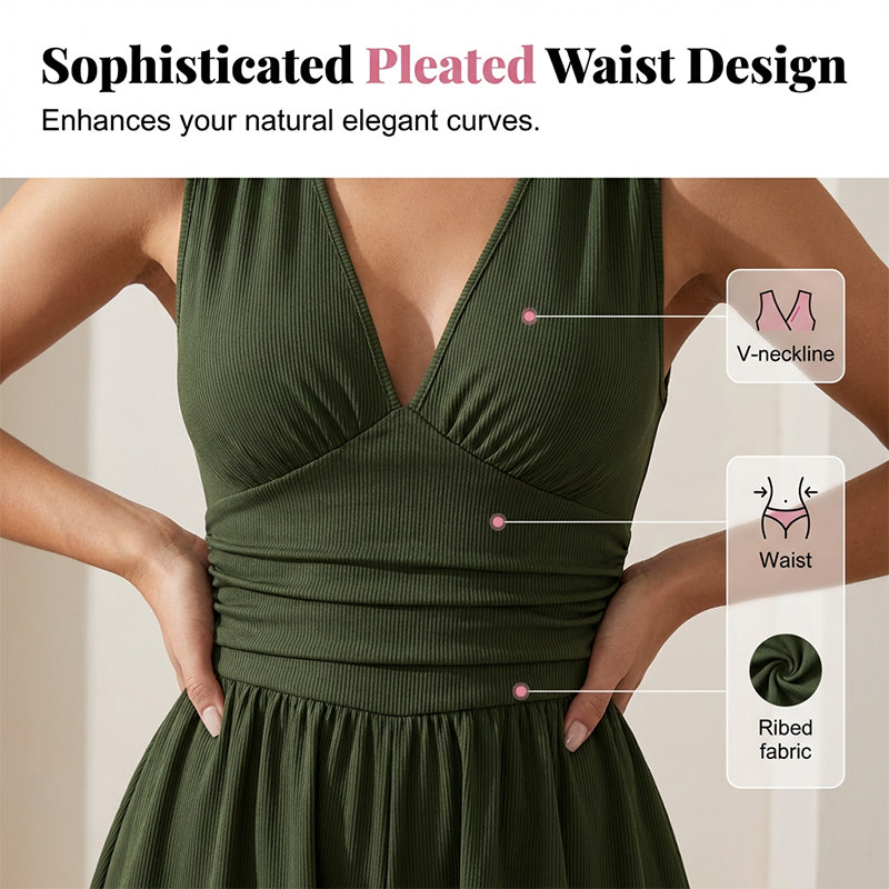 🥳 HOT SALE 2026 🥳💞 50K+ VENDUS ! 👗🌸 -50 % DE RÉDUCTION ! Combinaison courte V-neck taille pinces – Sans manches & flatteuse, taille plissée qui souligne les courbes. Tissu doux & respirant, parfaite pour les journées ensoleillées. 🦋✨
