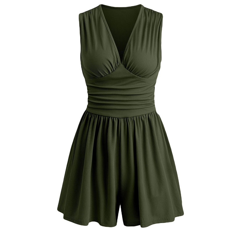 🥳 HOT SALE 2026 🥳💞 50K+ VENDUS ! 👗🌸 -50 % DE RÉDUCTION ! Combinaison courte V-neck taille pinces – Sans manches & flatteuse, taille plissée qui souligne les courbes. Tissu doux & respirant, parfaite pour les journées ensoleillées. 🦋✨