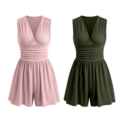 🥳 HOT SALE 2026 🥳💞 50K+ VENDUS ! 👗🌸 -50 % DE RÉDUCTION ! Combinaison courte V-neck taille pinces – Sans manches & flatteuse, taille plissée qui souligne les courbes. Tissu doux & respirant, parfaite pour les journées ensoleillées. 🦋✨