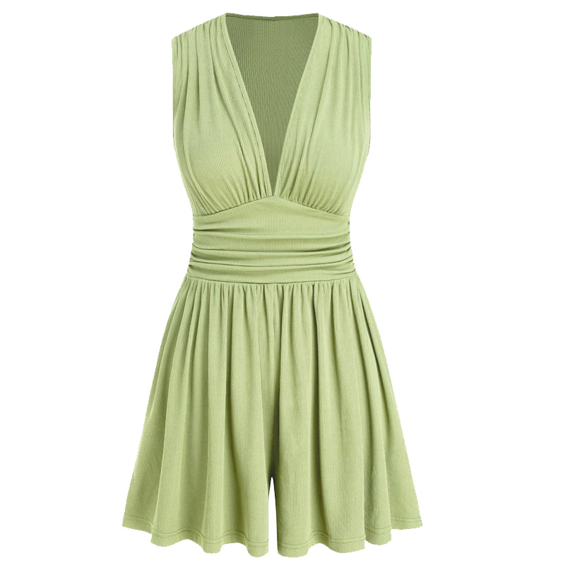 🥳 HOT SALE 2026 🥳💞 50K+ VENDUS ! 👗🌸 -50 % DE RÉDUCTION ! Combinaison courte V-neck taille pinces – Sans manches & flatteuse, taille plissée qui souligne les courbes. Tissu doux & respirant, parfaite pour les journées ensoleillées. 🦋✨