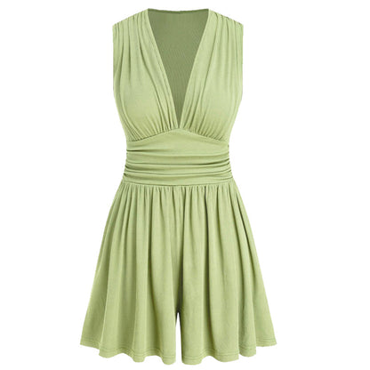 🥳 HOT SALE 2026 🥳💞 50K+ VENDUS ! 👗🌸 -50 % DE RÉDUCTION ! Combinaison courte V-neck taille pinces – Sans manches & flatteuse, taille plissée qui souligne les courbes. Tissu doux & respirant, parfaite pour les journées ensoleillées. 🦋✨