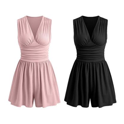 🥳 HOT SALE 2026 🥳💞 50K+ VENDUS ! 👗🌸 -50 % DE RÉDUCTION ! Combinaison courte V-neck taille pinces – Sans manches & flatteuse, taille plissée qui souligne les courbes. Tissu doux & respirant, parfaite pour les journées ensoleillées. 🦋✨