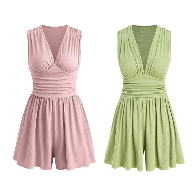 🥳 HOT SALE 2026 🥳💞 50K+ VENDUS ! 👗🌸 -50 % DE RÉDUCTION ! Combinaison courte V-neck taille pinces – Sans manches & flatteuse, taille plissée qui souligne les courbes. Tissu doux & respirant, parfaite pour les journées ensoleillées. 🦋✨
