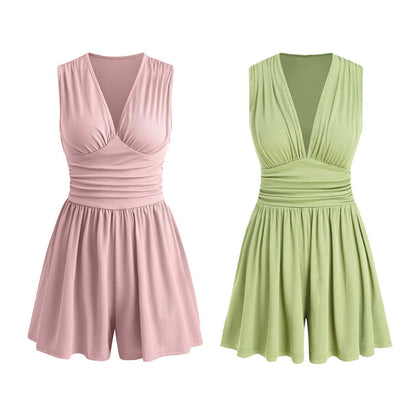 🥳 HOT SALE 2026 🥳💞 50K+ VENDUS ! 👗🌸 -50 % DE RÉDUCTION ! Combinaison courte V-neck taille pinces – Sans manches & flatteuse, taille plissée qui souligne les courbes. Tissu doux & respirant, parfaite pour les journées ensoleillées. 🦋✨