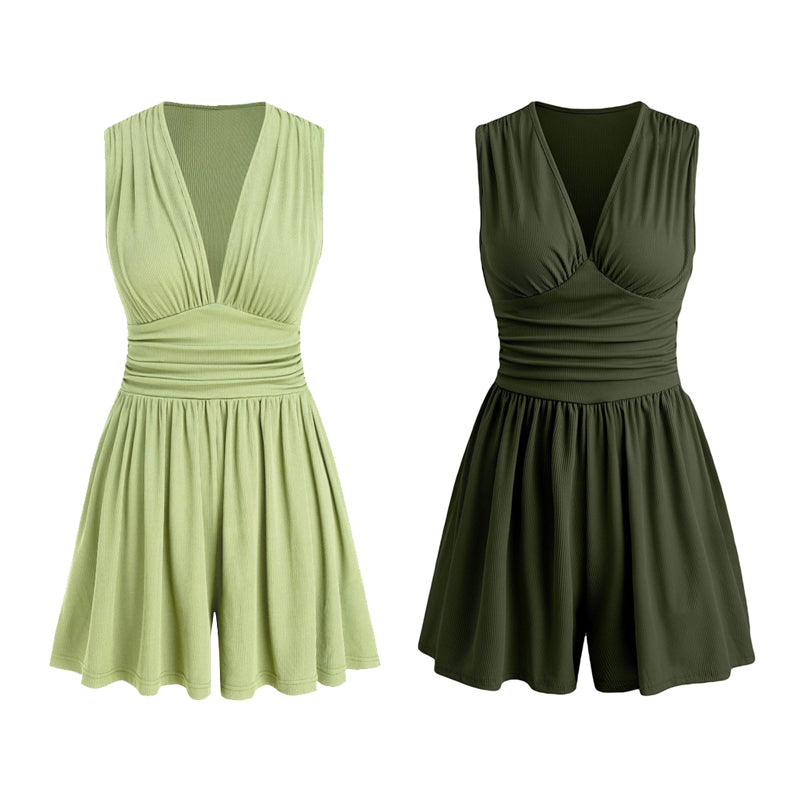 🥳 HOT SALE 2026 🥳💞 50K+ VENDUS ! 👗🌸 -50 % DE RÉDUCTION ! Combinaison courte V-neck taille pinces – Sans manches & flatteuse, taille plissée qui souligne les courbes. Tissu doux & respirant, parfaite pour les journées ensoleillées. 🦋✨