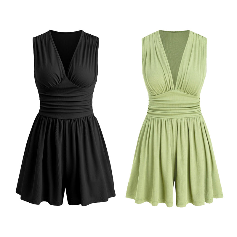 🥳 HOT SALE 2026 🥳💞 50K+ VENDUS ! 👗🌸 -50 % DE RÉDUCTION ! Combinaison courte V-neck taille pinces – Sans manches & flatteuse, taille plissée qui souligne les courbes. Tissu doux & respirant, parfaite pour les journées ensoleillées. 🦋✨
