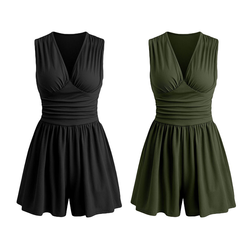 🥳 HOT SALE 2026 🥳💞 50K+ VENDUS ! 👗🌸 -50 % DE RÉDUCTION ! Combinaison courte V-neck taille pinces – Sans manches & flatteuse, taille plissée qui souligne les courbes. Tissu doux & respirant, parfaite pour les journées ensoleillées. 🦋✨