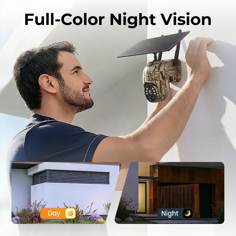 🔥🎥 Caméra de sécurité solaire sans fil – 💎 Prévisualisation en temps réel en HD 2K, couverture panoramique à 360°, sans Wi-Fi, contrôle à distance via l'application, étanche, détection de mouvement, vision nocturne, adaptée à une utilisation en extér