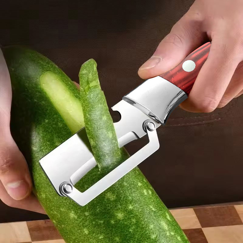 📢📢50 % DE RÉDUCTION !! ⏰🥒 Éplucheur 3-en-1 en Acier Inox – Lame Large, Ouvre-Bouteille & Poignée Ergonomique (Rouge/Noir)