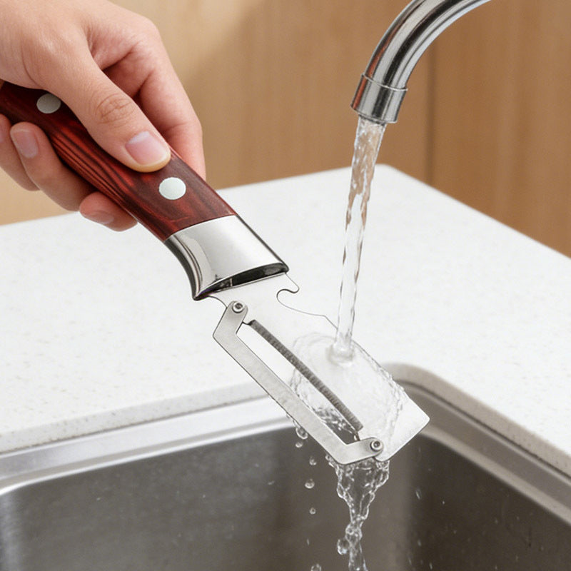 📢📢50 % DE RÉDUCTION !! ⏰🥒 Éplucheur 3-en-1 en Acier Inox – Lame Large, Ouvre-Bouteille & Poignée Ergonomique (Rouge/Noir)