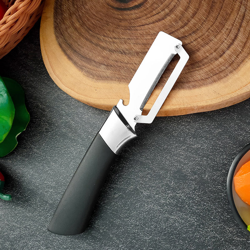 📢📢50 % DE RÉDUCTION !! ⏰🥒 Éplucheur 3-en-1 en Acier Inox – Lame Large, Ouvre-Bouteille & Poignée Ergonomique (Rouge/Noir)