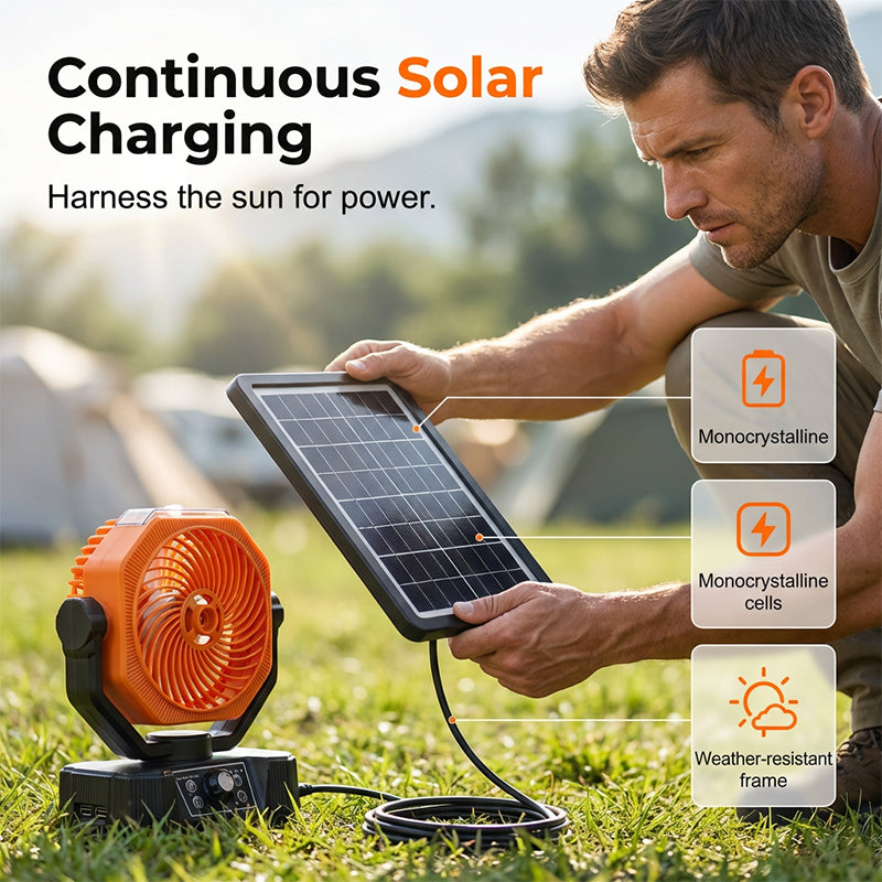 🌞 Ventilateur de camping portable brumisateur solaire – Rafraîchissez-vous partout, même hors réseau ! ⛺💨 Brumisateur rafraîchissant + oscillation large + télécommande – votre compagnon ultime pour le confort en extérieur. 🔋🌀