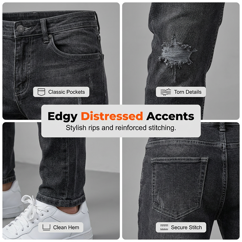 Jean skinny déchiré ultra‑extensible pour hommes