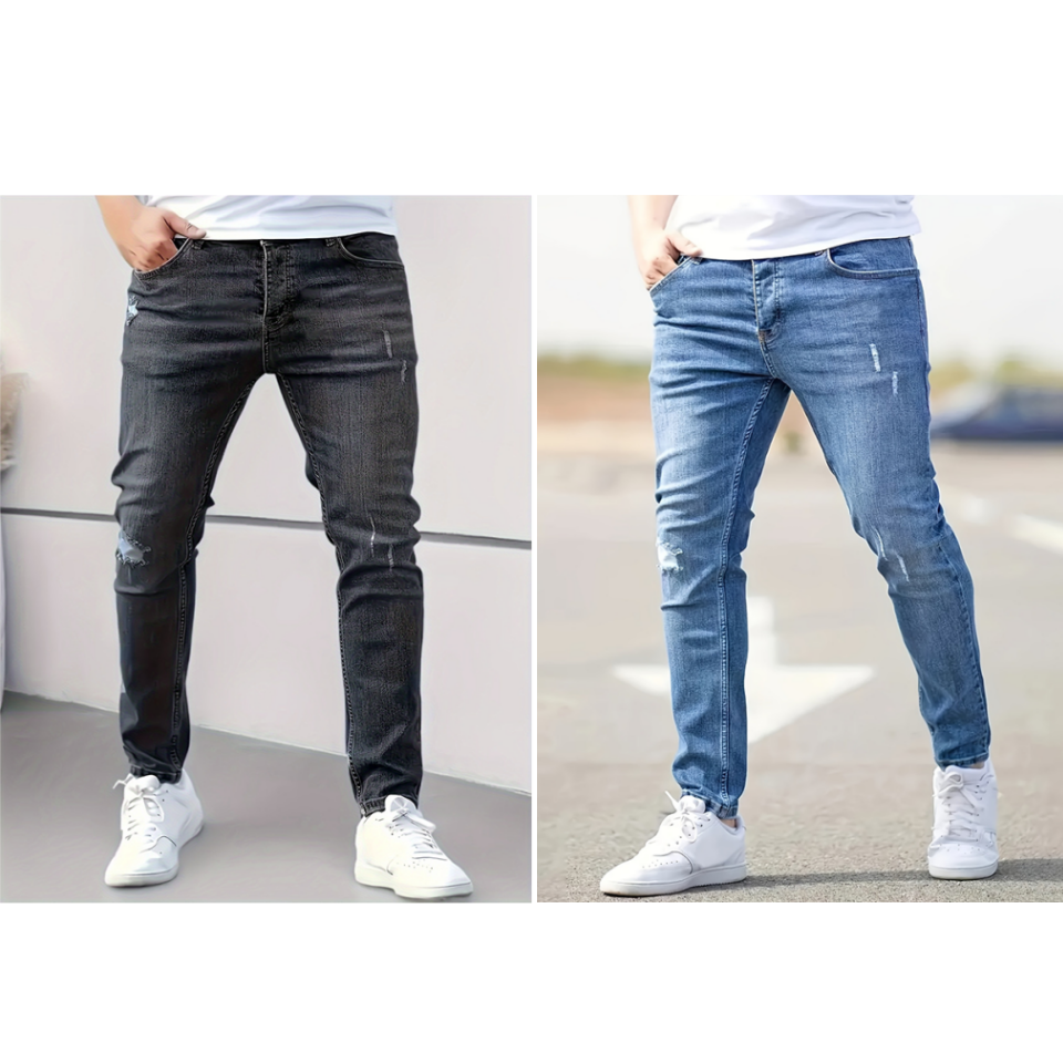 Jean skinny déchiré ultra‑extensible pour hommes