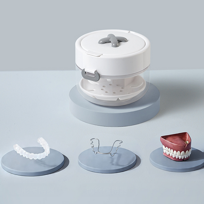 😁 Boîte de rangement tout-en-un pour appareils dentaires et gouttières occlusales – Boîte de nettoyage étanche avec miroir, brosse et panier filtrant
