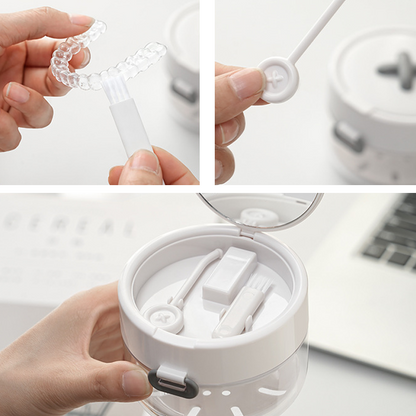 😁 Boîte de rangement tout-en-un pour appareils dentaires et gouttières occlusales – Boîte de nettoyage étanche avec miroir, brosse et panier filtrant