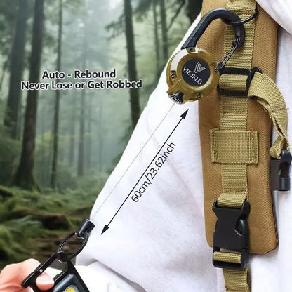 🏆Porte-clés avec mousqueton rétractable 🎣 – Cordon en acier de 65 cm, porte-badge robuste, accessoire EDC léger pour clés, cartes d'identité et usage en extérieur